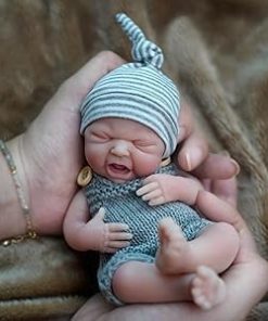 7 Inch Crying Baby Reborn Baby Doll Boy, Silicone Doll Mini Realistic Newborn Baby Dolls Silicone Full Body Stress Relief for Adults Hand Made with Feeding Accessories 2