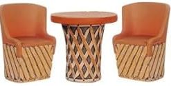 Dolls House Mexican Equipale Table & Barrel Chair Set Garden Patio Furniture