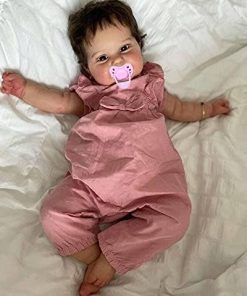 Cute 24inch Realistic Reborn Baby Dolls Toddler Girl That Look Real Soft Silicone Weighted Newborn Bebes Reborn with Brown Hair Rebirth Smile Babies Doll Cuddy Toys for Girls 2