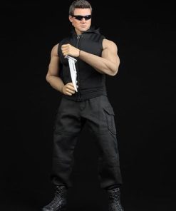 1/6 Scale Male Clothes,Male Zipper Sleeveless Hoodie Sweatshirt Pants Trousers Tactical Clothing with Shoes for 12inch Strong Muscler Action Figure Body (Black) 2