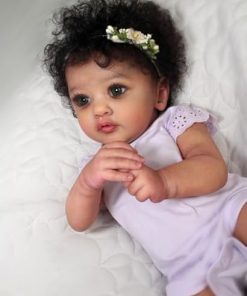 Pinky Realistic Reborn Baby Doll – 23Inch 57cm Vinyl Silicone Newborn with Curly Rooted Hair, Brown Skin, Age 3+ 2