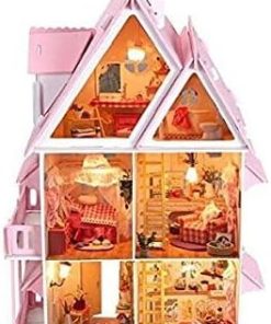 NWFashion Children’s 17″ 2 Floors with Furnitures Lights DIY Kits Assemble Miniature Wooden Dollhouse(Sunshine Alice) 2