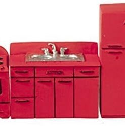 Melody Jane Dollhouse Red 1950’s Kitchen Furniture Set 1:24 Half Inch Scale