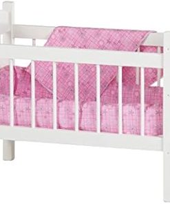 AmishToyBox.com Deluxe Doll Crib Toy – Designed for 16-20″ Dolls – Katie’s Collection – Bedding Included (White Finish)