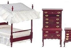 Melody Jane Dolls Houses Dollhouse Mahogany Victorian Bedroom Furniture Set with Canopy 4 Poster Bed