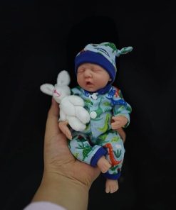 7 Inch Mini Silicone Baby, Reborn Baby Dolls Silicone Full Body Boy Eric, Realistic Newborn Baby Doll Real Life Miniature Baby Doll with Feeding Accessories