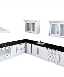 Melody Jane Dollhouse Black & White Fitted Kitchen Furniture Set Modern Units & Appliances 2