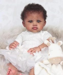 Pinky Reborn 24Inch Realistic Black Reborn Toddler Doll Weighted Cloth Body African American Silicone Newborn Toddler Dolls Looks Real Baby Dolls Child Toys 2