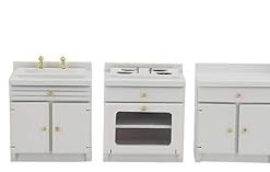 Dollhouse Miniature Integral Kitchen Furniture, White Cooking Table Combination (Refrigerator Four Piece Set) for 1:12 Dollhouse(Mini Kitchen Furniture)