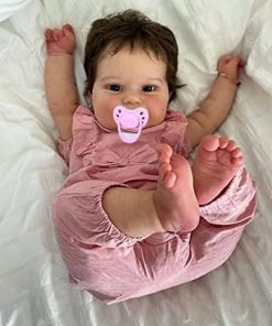 Cute 24inch Realistic Reborn Baby Dolls Toddler Girl That Look Real Soft Silicone Weighted Newborn Bebes Reborn with Brown Hair Rebirth Smile Babies Doll Cuddy Toys for Girls