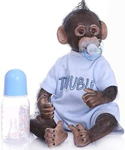 16Inch 40cm Bebe Doll Reborn Toddler Monkey Crafted in Soft Silicone Cotton Body Realistic Cute Baby Toy (Blue)