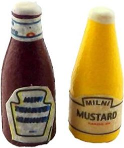 Melody Jane Dollhouse Tomato Ketchup & Mustard Bottles Miniature Kitchen Cafe Accessory 2