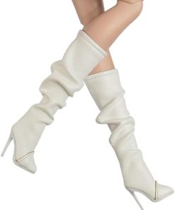 1/6 Scale Female Soldier Model Figure Doll Shoes Leather Boots 2R8 for 12″ Movable Doll Action Figure，Doll Miniatures Accessories Doll(White) 2
