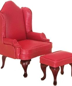 Dollhouse Miniature RED Wing Chair with Ottoman #M0859R