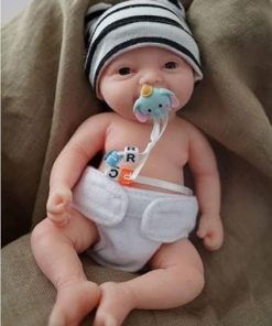 Reborn Baby Doll 7 Inch Silicone Doll Boy Mini Realistic Newborn Baby Dolls Silicone Full Body Stress Relief for Adults Hand Made with Feeding & Bathing Accessories