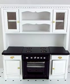 Melody Jane Dolls Houses House Miniature Fitted Kitchen Furniture Black & White Oven Unit Cupboards