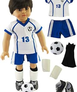 American Fashion World 18-Inch ‘Mason The Soccer Super Star’ Vinyl Posable Boy Doll with Short Brunette Hair | 6 Piece Soccer Outfit Included | Doll Clothes | Premium Quality & Design