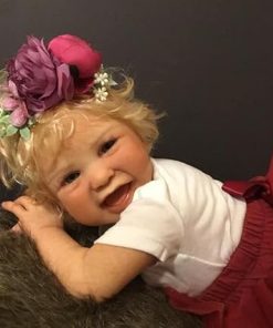Realistic Reborn Newborn Dolls 22 inch Baby Doll Happy Girl That Look Real Life Silicona Babies Soft Body Reborn Accessories Handmade Toddler Girls Gifts for Age 3+ 2