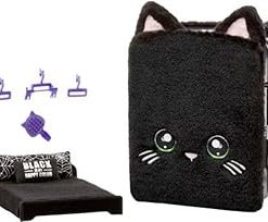 Na! Na! Na! Surprise 3-in-1 Backpack Bedroom Playset with Fashion Doll Tuesday Meow in Exclusive Outfit | Black Fuzzy Kitty Bag, Real Mirror, Closet with Drawer, Pillows, Blanket | Kids Ages 5+