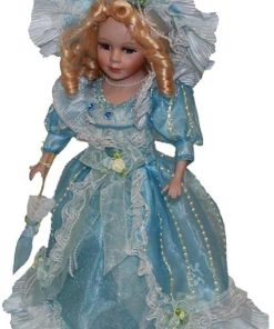 Elegant Porcelain Doll in Blue Dress with Umbrella | Victorian Display Figure for Collectibles and Home Decor for Kids and Adults 2