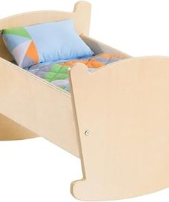 Kaplan Early Learning Wooden Doll Cradle with Pillow and Blanket for Role Playing, Bedding Styles May Vary