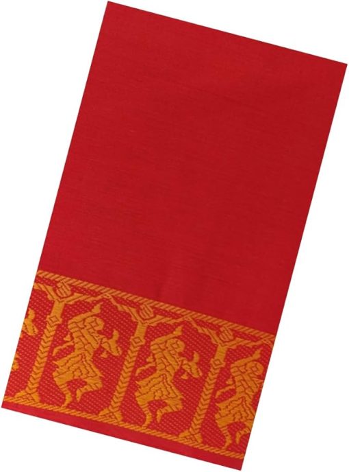 Handmade Bharatanatyam & Kuchipudi Dance Practice Cotton Saree (Red With Gold Colour Doll Border)