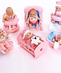 PowerTR 6 Sets of Mini Baby Dolls Collection with High Chair, Cradle, Walker, Swing, Bathtub and Baby Seat for Kids (2 Packs) 2
