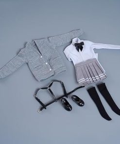 1/6 Scale Female Clothes, Student Pleated Skirt Sweatshirt Suit School Girl Cardigan JK Skirt Set Uniform Outfit Clothing for 12-inches Girl Action Figure Doll (Grey) 2