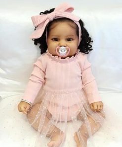 Angelbaby Reborn Real Life Baby Dolls 24inch Soft Silicone Realistic Weighted Dark Brown Skin Newborn Reborn Toddler Girl Doll Detailed Toys for Children Gifts