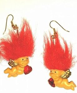 Valentine Cupid Troll Doll Earrings 1″ Good Luck Trolls w/ Hearts