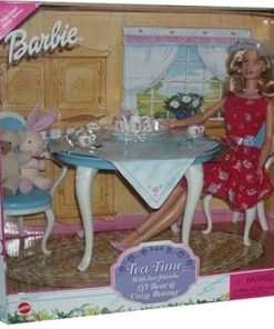 1999 Barbie Doll Tea Time gift set with her friends, lil bear and cozy bunny 2