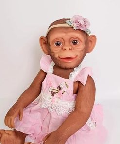 Pinky Reborn Monkey Doll 22 Inches 55 cm So Truly Real Monkey Baby Doll Boy Girl with Handmade Newborn Monkey Baby Realistic Soft Full Body Monkey Best Xmas Gift for Kids (Monkey Girl) 2