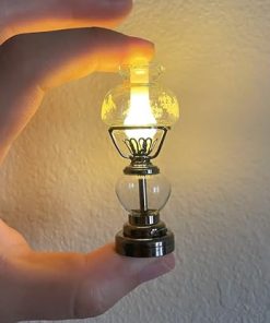 AirAds 1:12 Scale Dollhouse Miniature Table lamp Dollhouse Light Fixture Old Fashioned Kerosene lamp LED Battery Light; 2 Color Options (#3 Black 1-Light Only)