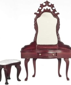 1:12 Scale Mahogany Dressing Table with Stool Set #D0485 2