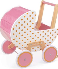 Janod – Candy Chic Wooden Pram – with Pillow and Blanket – Silent Rubber Wheels – Removable Anti-Tip System – Accessories for Dolls -from 18 Months, J05886 2