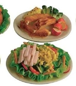 Melody Dollhouse 6 Plates of Food Beef Fish Pork etc Miniature Dining Room Accessory