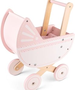 New Classic Toys 10761 Wooden Doll Pram Including Bedding-Pink 2