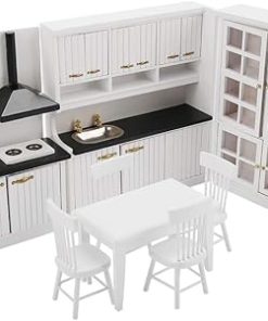Kitchen Furniture Set, Play House Toy 1/12 Dollhouse Miniature Kitchen/Dining Room Furniture Decoration Kit
