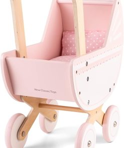 New Classic Toys 10761 Wooden Doll Pram Including Bedding-Pink
