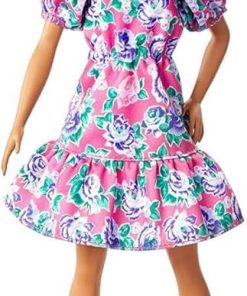 Barbie Fashionistas Doll #150 with No-Hair Look Wearing Pink Floral Dress, White Booties & Earrings, Toy for Kids 3 to 8 Years Old