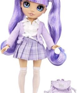 Rainbow High Jr High Violet Willow – 9-inch Purple Fashion Doll with Doll Accessories- Open and Closes Backpack, Great Gift for Kids 6-12 Years Old and Collectors