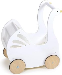 Tender Leaf Toys – Sweet Swan Pram – Wooden Swan Shape Dolls Stroller – Inspired Role-Play Toy for Boys and Girls, Improve Gross Motor Skills and Creativity – Age 18m + 2