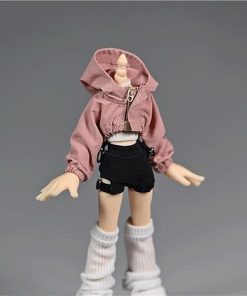 1/12 Scale Female Soldier Model Figure Doll Clothes Windbreaker Shorts Leg Warmers Socks for 6 Inch Movable Doll Action Figure Accessories Doll(Pink)
