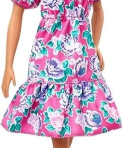 Barbie Fashionistas Doll #150 with No-Hair Look Wearing Pink Floral Dress, White Booties & Earrings, Toy for Kids 3 to 8 Years Old 2
