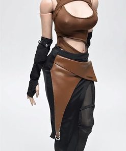 1/6 Scale Female Soldier Model Figure Doll Clothes Swimsuit Leather Skirt Wrist Wraps for 12 Inch Movable Doll Action Figure Miniatures Accessories Doll(Brown) 2