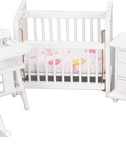 1:12 Dollhouse Baby Furniture Model Set Miniature Baby Crib Rocking Horse Chair Cabinet Decoration Accessories 2