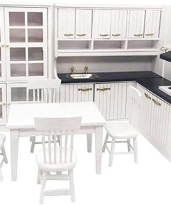 Dollhouse Decoration Accessories,Miniature Kitchen 1:12 Mini Dollhouse Mini Kitchen Dining Table and Chair Cabinet