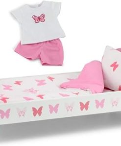 Emily Rose Doll Clothes 18-inch Doll Pink Toy Bed & Matching 18″ Doll PJs! – Butterfly | Furniture with Bedding and Pajamas Gift Set! | Compatible with 18-in American Girl Dolls