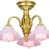 Melody Jane Dollhouse 3 Arm Gold Chandelier Modern White Shade 12V Electric Lighting