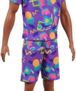 Barbie Ken Fashionistas Doll #162 with Rooted Brunette Hair Wearing Graphic Purple Top, Shorts & Yellow Shoes, Toy for Kids 3 to 8 Years Old